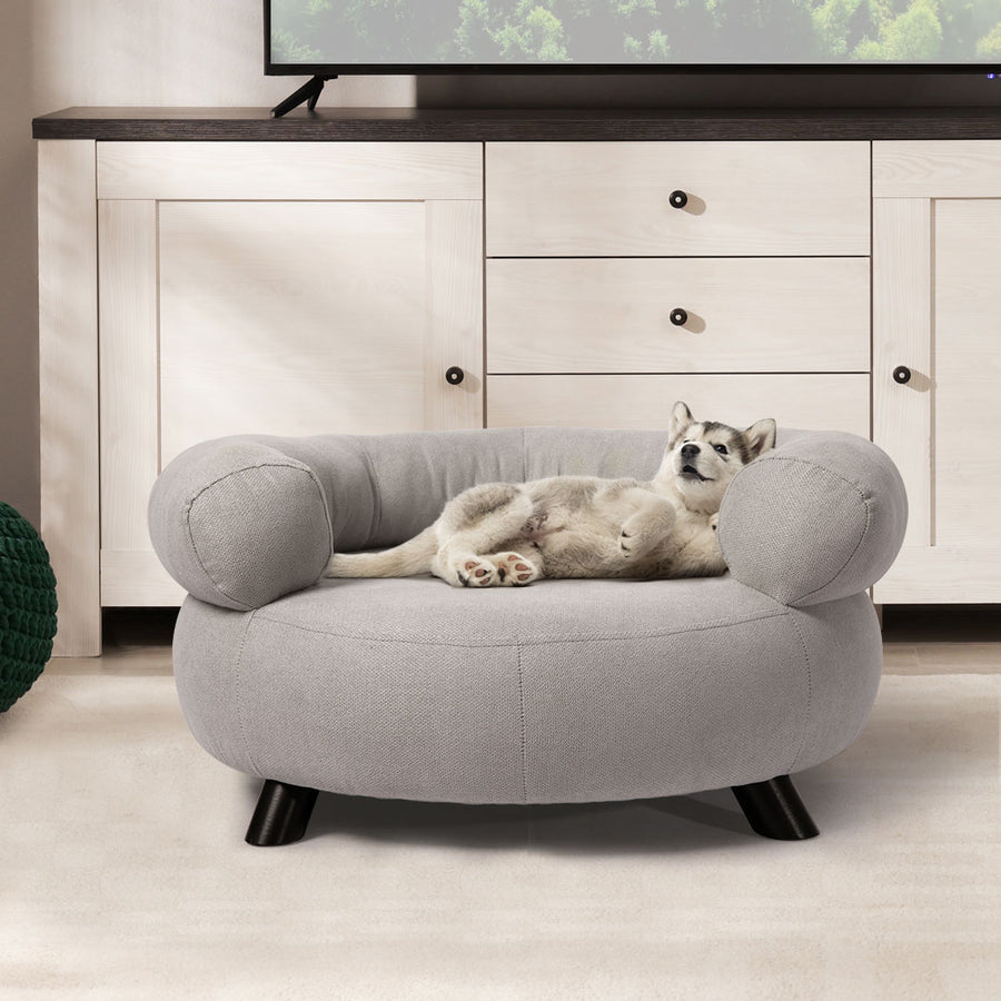 Modern Round Plush Indoor Pet Mini Sofa Bed for Cats and Dogs 68cm - Grey Homecoze