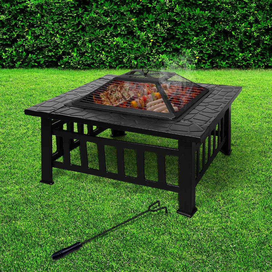 2-in-1 Multipurpose Fire Pit BBQ Grill Table - 81 x 81cm Homecoze