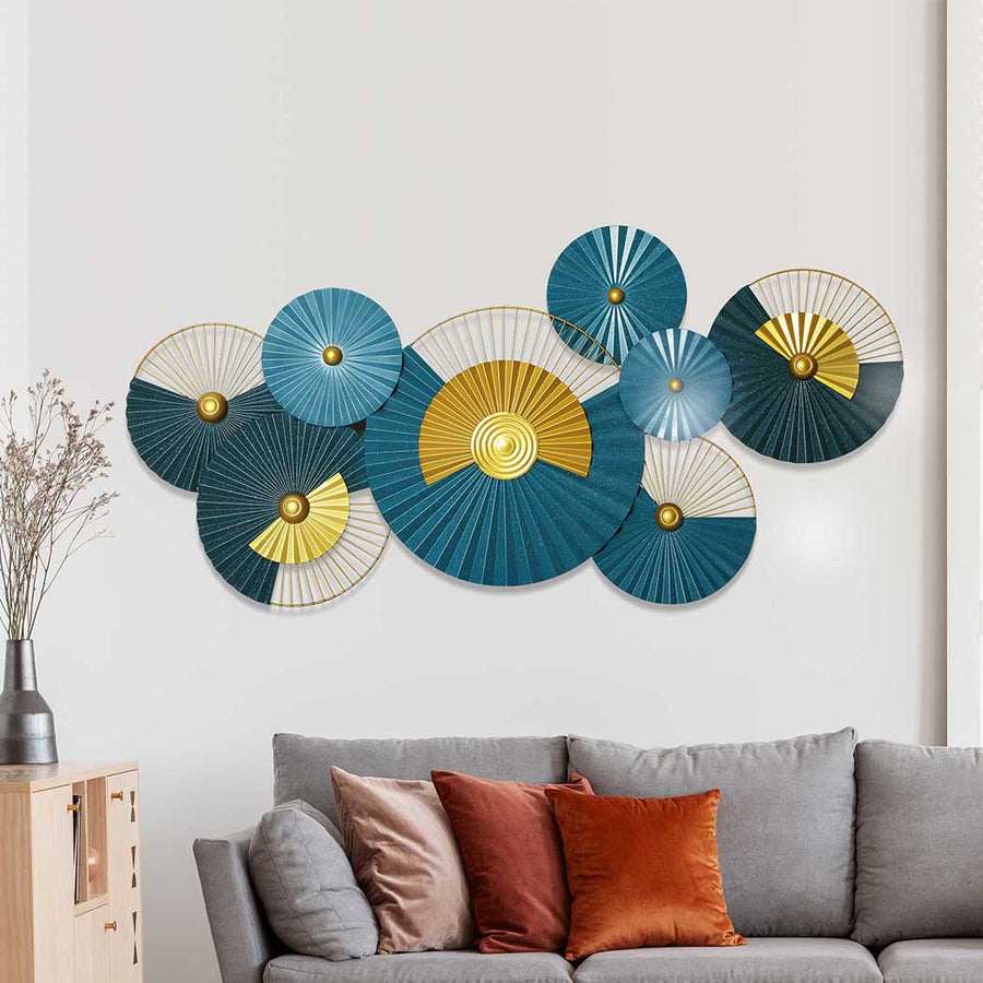 Large Circular Layered Fans Inspired Coloured Metal Wall Hanging – 70 x 135cm Homecoze