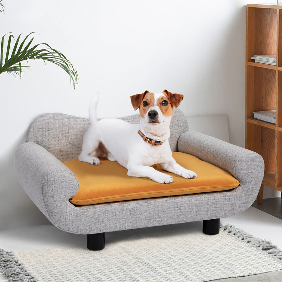 Modern Stylish Indoor Pet Mini Sofa Bed for Cats and Dogs 62cm x 41cm – Grey & Orange Homecoze