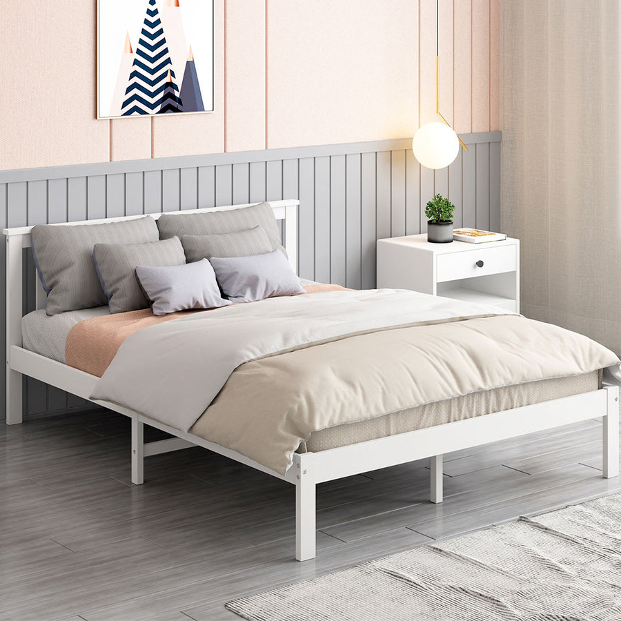 Classic King Single Pine Wood Bed Frame with Headboard – White Homecoze